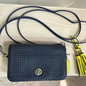 Coach Dinky Navy/Lemon Leather Cross Body Bag